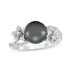 Thumbnail Image 0 of Tahitian Cultured Pearl & Diamond Flower Bypass Ring 1/15 ct tw 10K White Gold