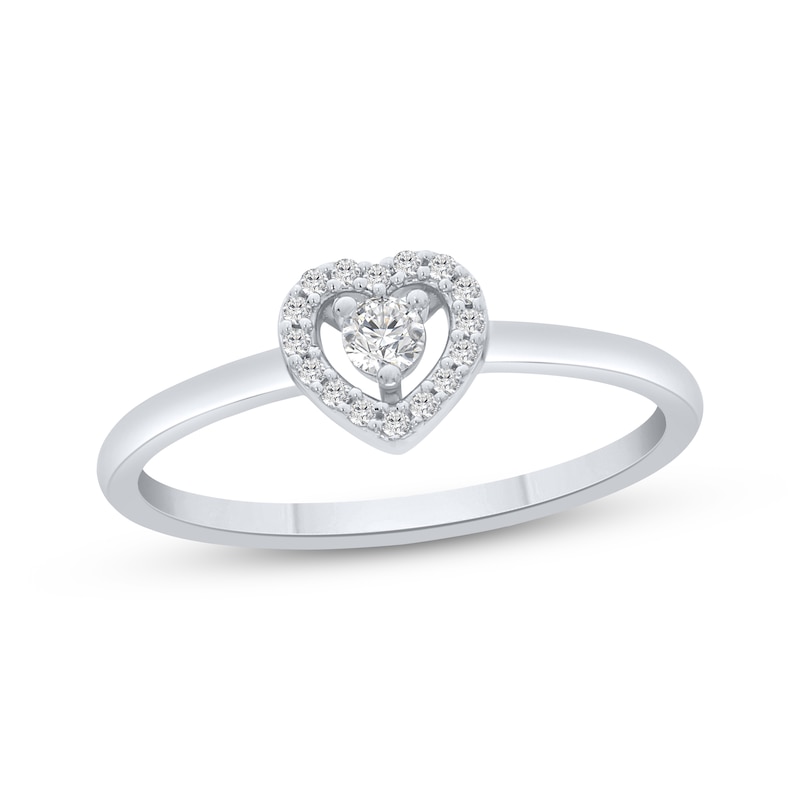 Main Image 1 of Diamond Heart Halo Ring 1/8 ct tw Sterling Silver