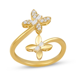 Baguette & Round-Cut Diamond Double Butterfly Bypass Ring 1/5 ct tw 10K Yellow Gold