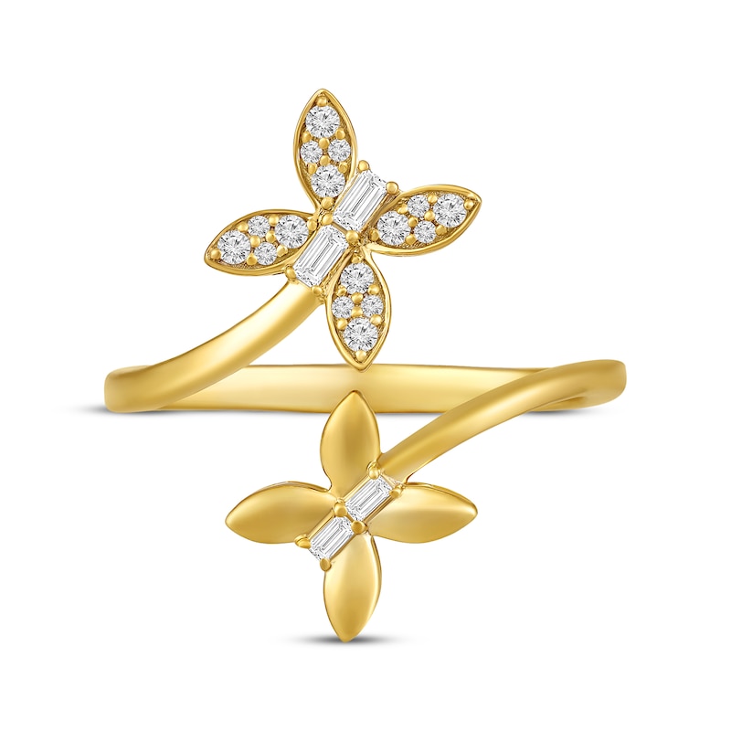 Main Image 4 of Baguette & Round-Cut Diamond Double Butterfly Bypass Ring 1/5 ct tw 10K Yellow Gold