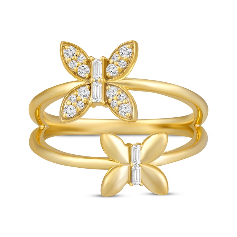 Baguette & Round-Cut Diamond Double Butterfly Split Ring 1/5 ct tw 10K Yellow Gold