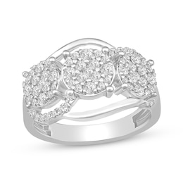 Multi-Diamond Center Three Circle Ring 3/4 ct tw 10K White Gold