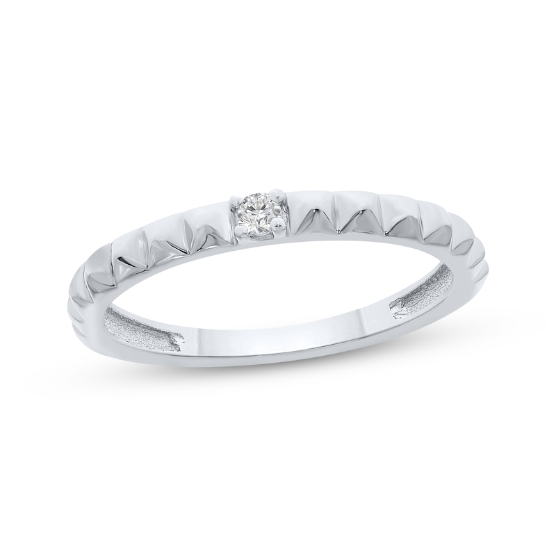 Main Image 1 of Diamond Solitaire Pyramid Texture Stackable Ring 1/20 ct tw Sterling Silver