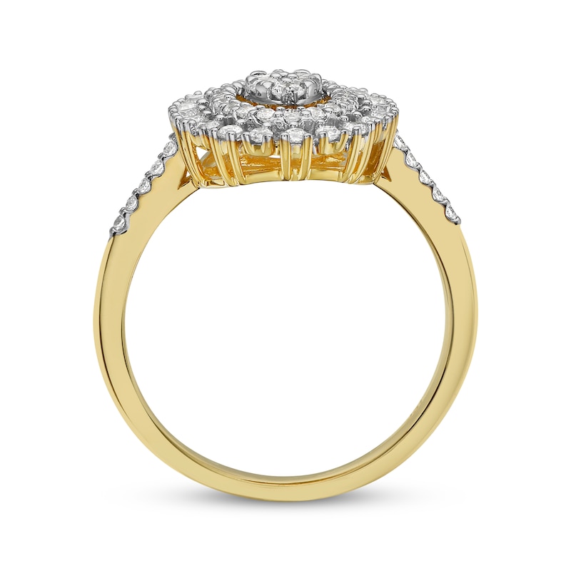 Main Image 3 of Multi-Diamond Center Oval Halo Ring 1/2 ct tw 10K Yellow Gold