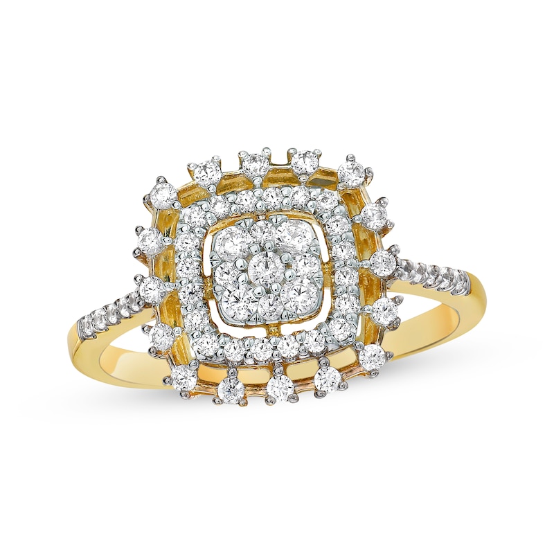 Main Image 1 of Multi-Diamond Cushion Cluster Ring 1/2 ct tw 10K Yellow Gold