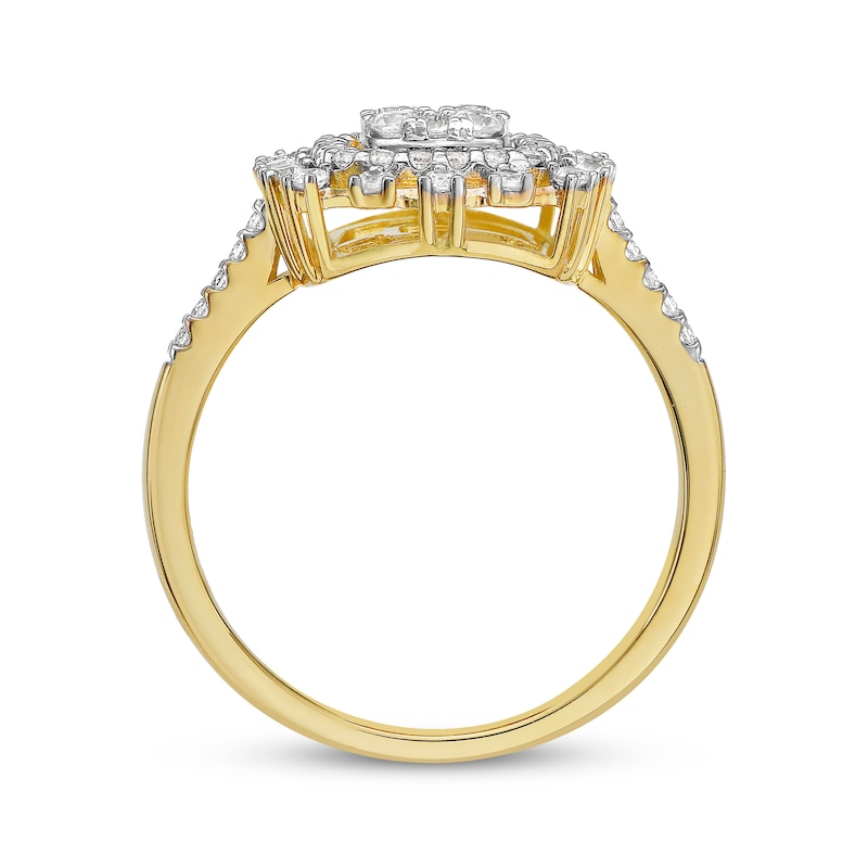 Main Image 3 of Multi-Diamond Cushion Cluster Ring 1/2 ct tw 10K Yellow Gold