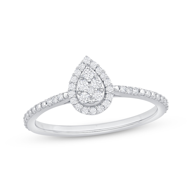 Main Image 1 of Multi-Diamond Center Pear-Shaped Halo Promise Ring 1/5 ct tw Sterling Silver