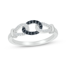 Black & White Diamond Chain Loop Ring 1/10 ct tw Sterling Silver