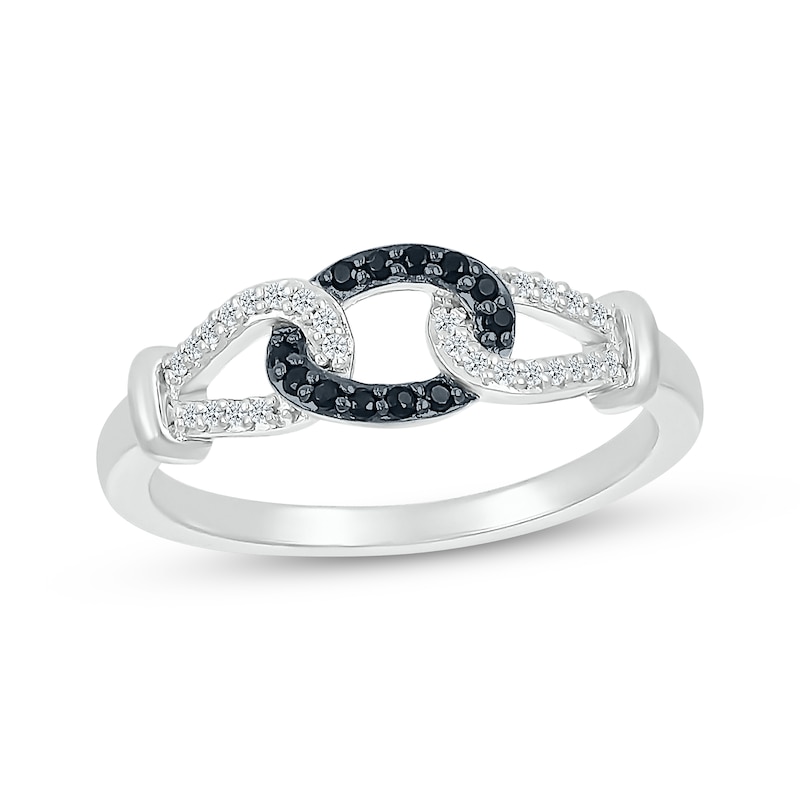 Main Image 1 of Black & White Diamond Chain Loop Ring 1/10 ct tw Sterling Silver