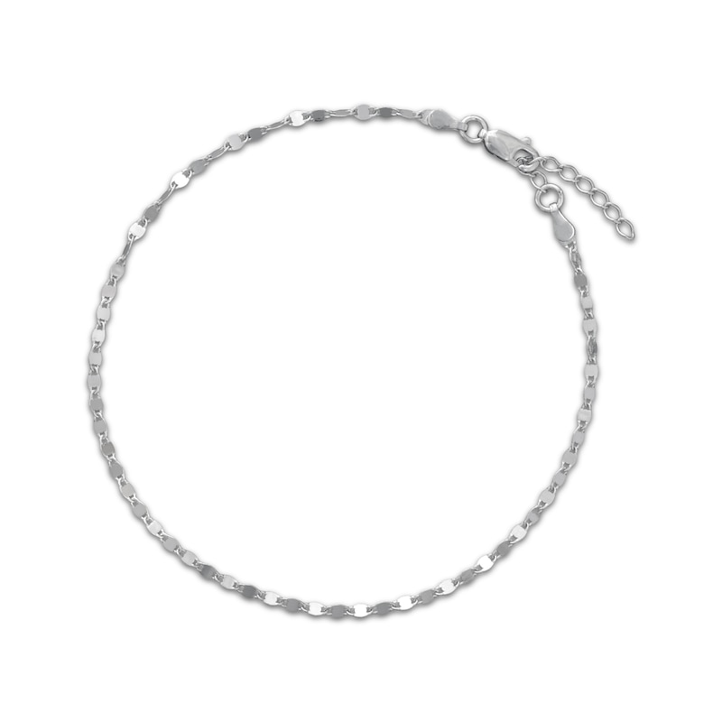 Main Image 1 of Diamond-Cut Mirror Chain Anklet Solid Sterling Silver 10&quot;