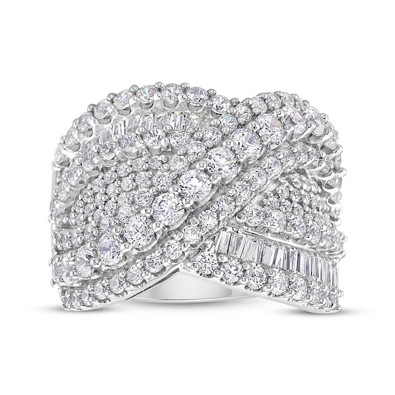 Baguette & Round-Cut Diamond Multi-Row Wave Crossover Ring 3 ct tw 10K White Gold