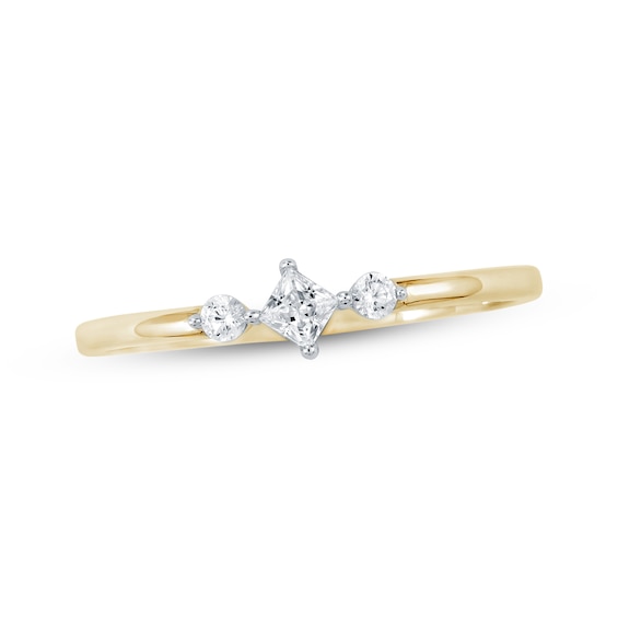 Princess & Round-Cut Diamond Three-Stone Promise Ring 1/6 ct tw 10K Yellow Gold