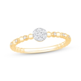 Multi-Diamond Center Beaded Promise Ring 1/8 ct tw 10K Yellow Gold