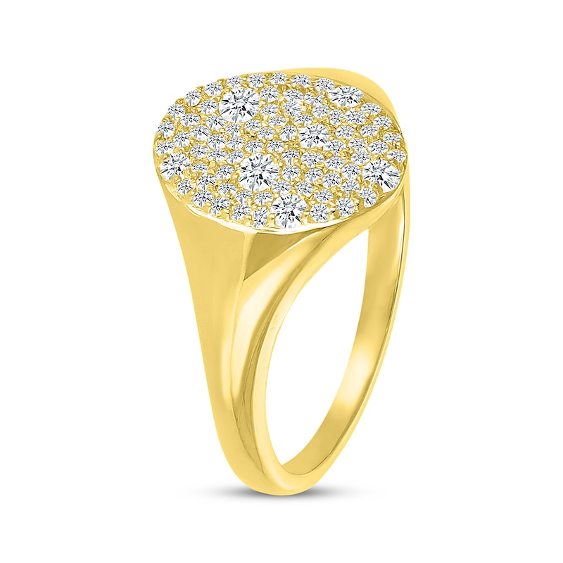 Main Image 2 of Diamond Cobblestone Oval Signet Ring 1/2 ct tw 10K Yellow Gold