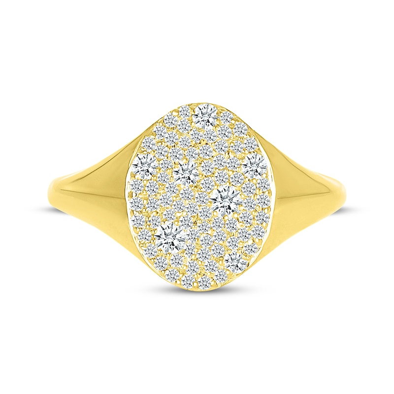 Main Image 4 of Diamond Cobblestone Oval Signet Ring 1/2 ct tw 10K Yellow Gold