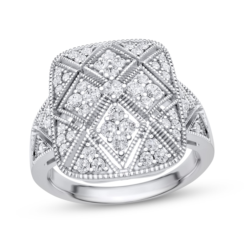 Main Image 1 of Diamond Art Deco-Inspired Cushion-Shaped Ring 5/8 ct tw 10K White Gold