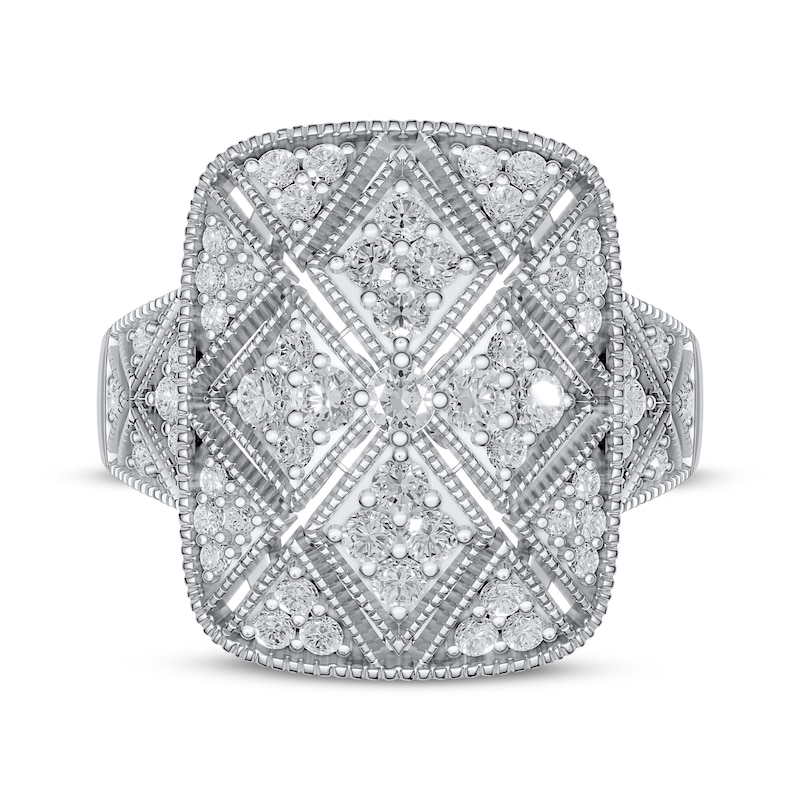 Main Image 3 of Diamond Art Deco-Inspired Cushion-Shaped Ring 5/8 ct tw 10K White Gold