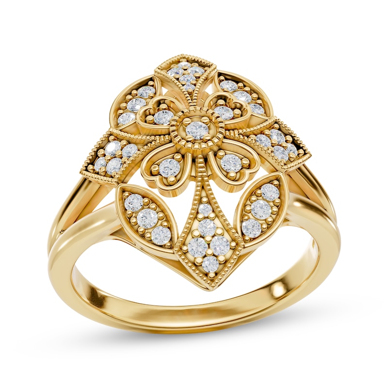 Main Image 1 of Diamond Art Deco-Inspired Filigree Ring 1/4 ct tw 10K Yellow Gold