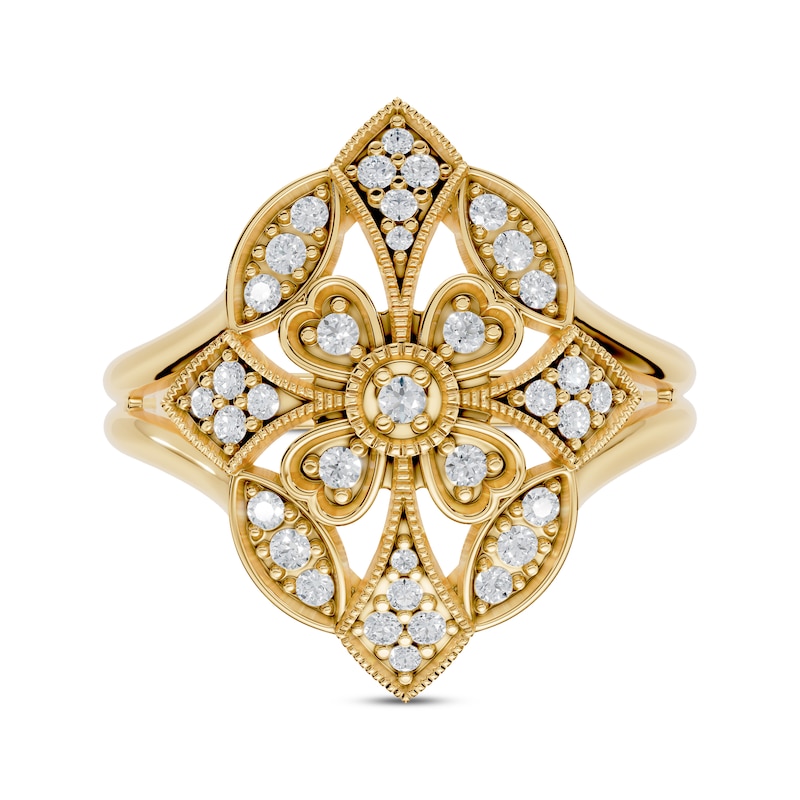 Main Image 3 of Diamond Art Deco-Inspired Filigree Ring 1/4 ct tw 10K Yellow Gold