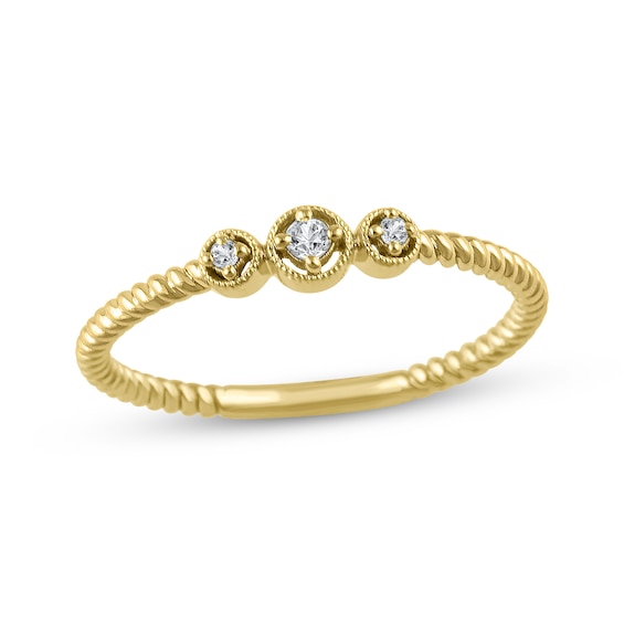 Diamond Three-Stone Stackable Rope Ring 1/20 ct tw 10K Yellow Gold