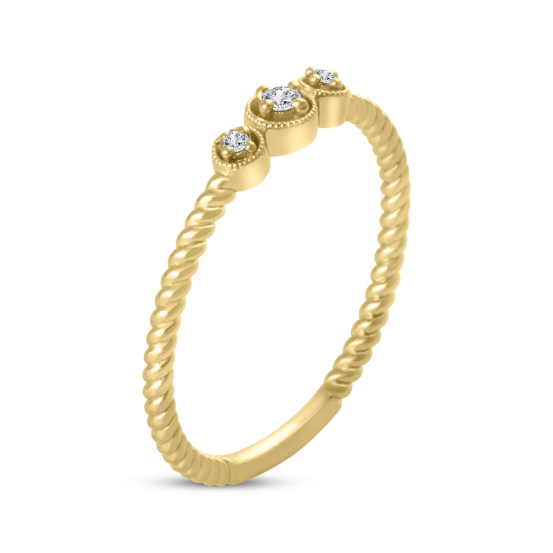 Main Image 2 of Diamond Three-Stone Stackable Rope Ring 1/20 ct tw 10K Yellow Gold