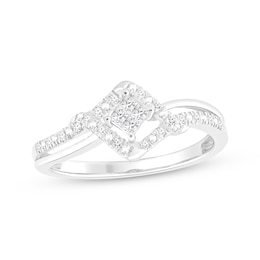 Princess & Round-Cut Diamond Promise Ring 1/6 ct tw Sterling SIlver