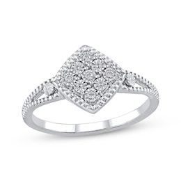 Diamond Accent Tilted Cushion-Frame Ring Sterling Silver