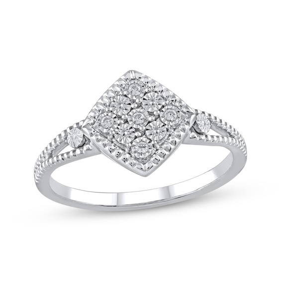 Diamond Accent Tilted Cushion-Frame Ring Sterling Silver