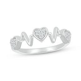 Diamond Heart & Heartbeat Ring 1/10 ct tw 10K White Gold