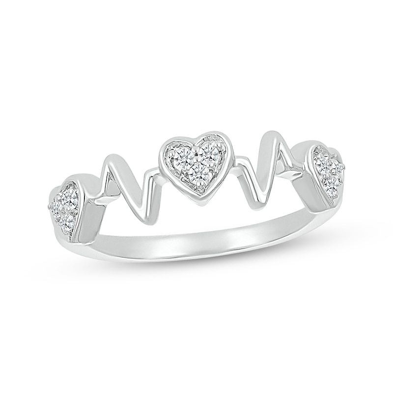 Main Image 1 of Diamond Heart & Heartbeat Ring 1/10 ct tw 10K White Gold