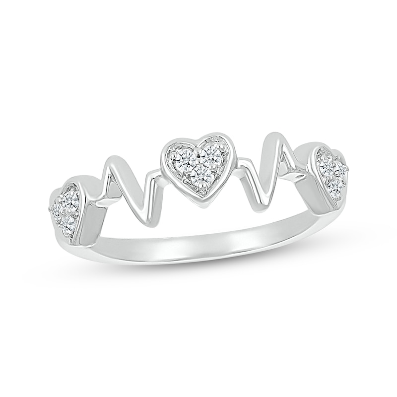 Main Image 1 of Diamond Heart & Heartbeat Ring 1/10 ct tw Sterling Silver