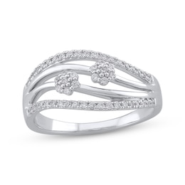 Multi-Diamond Flower Ring 1/4 ct tw 10K White Gold