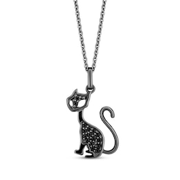 Disney Treasures The Nightmare Before Christmas Diamond Black Cat Necklace 1/8 ct tw Black Rhodium Sterling Silver 19&quot;