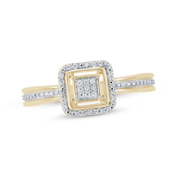 Multi-Diamond Center Cushion Halo Promise Ring 1/5 ct tw 10K Yellow Gold