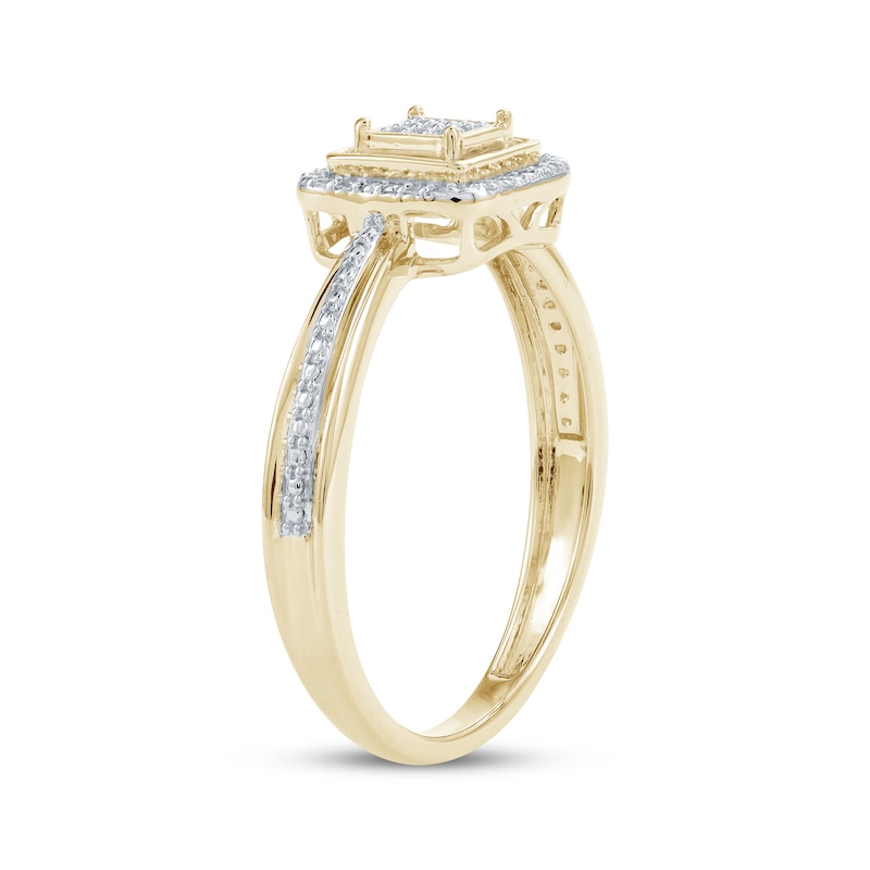 Main Image 2 of Multi-Diamond Center Cushion Halo Promise Ring 1/5 ct tw 10K Yellow Gold