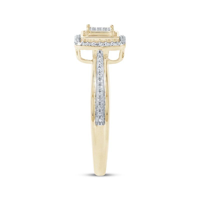 Main Image 3 of Multi-Diamond Center Cushion Halo Promise Ring 1/5 ct tw 10K Yellow Gold