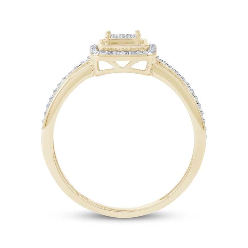 Main Image 4 of Multi-Diamond Center Cushion Halo Promise Ring 1/5 ct tw 10K Yellow Gold