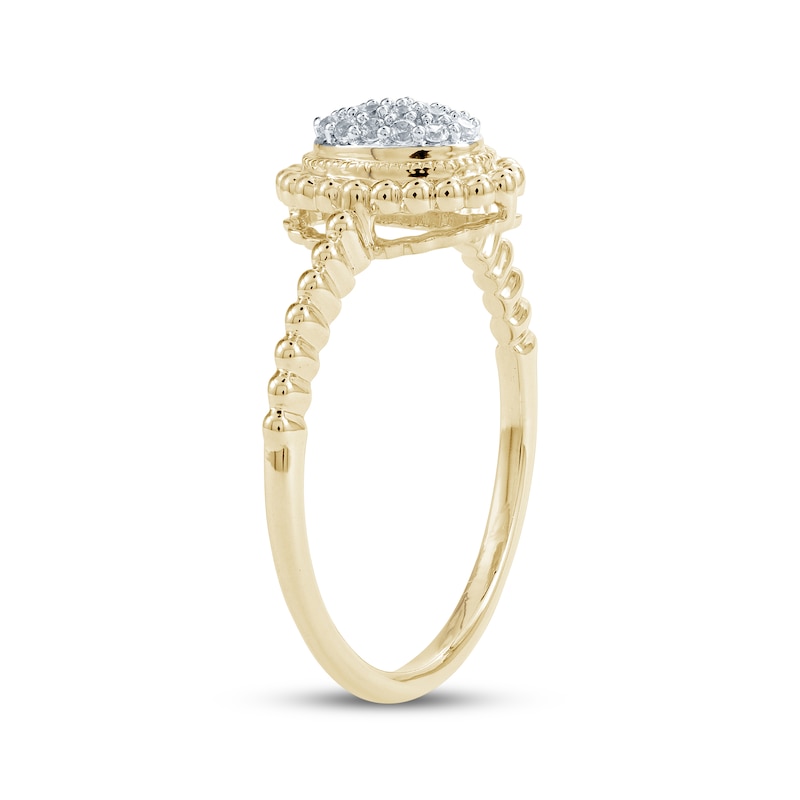 Main Image 2 of Multi-Diamond Center Oval Bead Frame Ring 1/10 ct tw 10K Yellow Gold