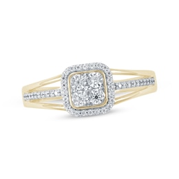 Multi-Diamond Center Cushion-Shaped Promise Ring 1/6 ct tw 10K Yellow Gold