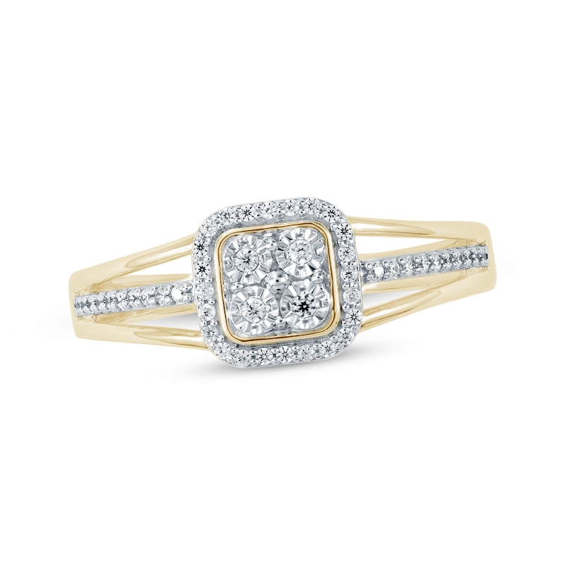 Main Image 1 of Multi-Diamond Center Cushion-Shaped Promise Ring 1/6 ct tw 10K Yellow Gold