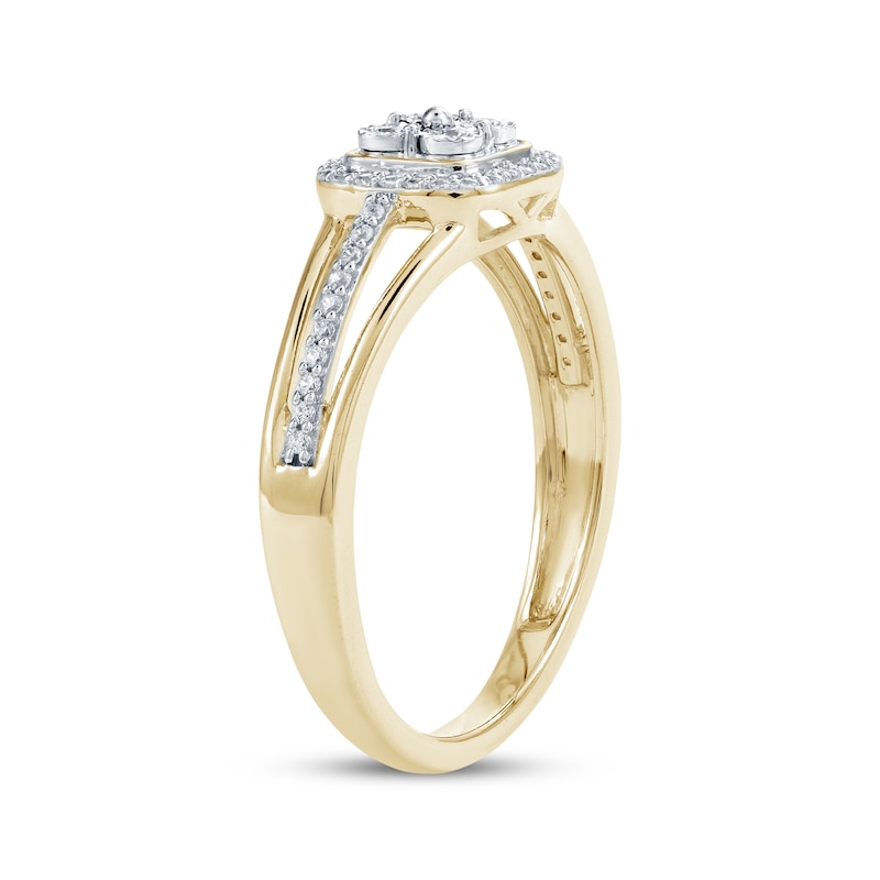 Main Image 2 of Multi-Diamond Center Cushion-Shaped Promise Ring 1/6 ct tw 10K Yellow Gold