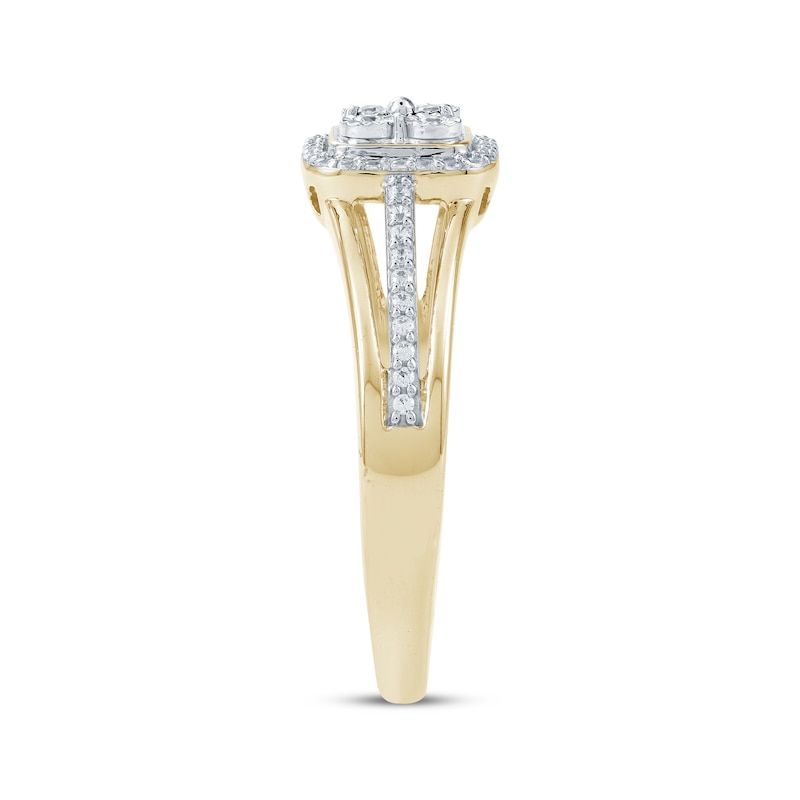 Main Image 3 of Multi-Diamond Center Cushion-Shaped Promise Ring 1/6 ct tw 10K Yellow Gold