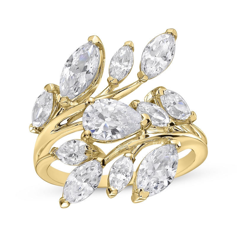 Main Image 1 of Pear-Shaped & Marquise-Cut Diamond Leaf Fashion Ring 3 ct tw 14K Yellow Gold