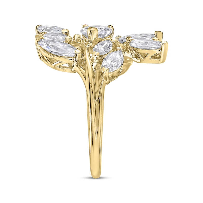 Main Image 2 of Pear-Shaped & Marquise-Cut Diamond Leaf Fashion Ring 3 ct tw 14K Yellow Gold