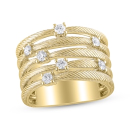 Textured Multi-Row Ring 3/8 ct tw Diamonds 10K Yellow Gold