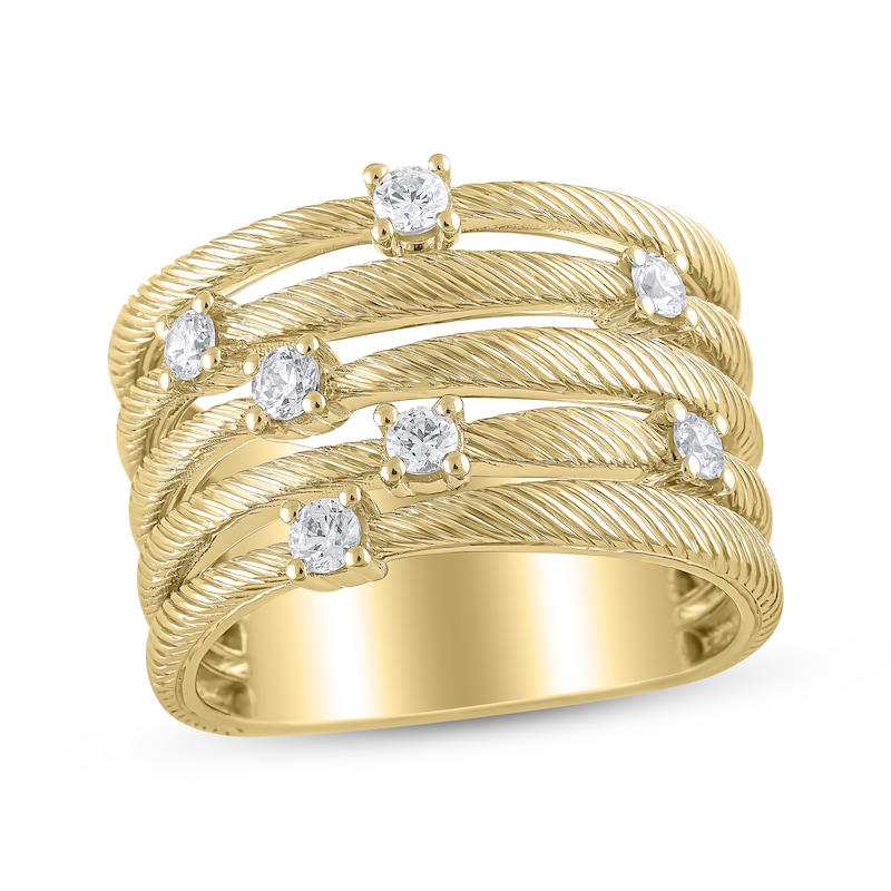 Main Image 1 of Textured Multi-Row Ring 3/8 ct tw Diamonds 10K Yellow Gold