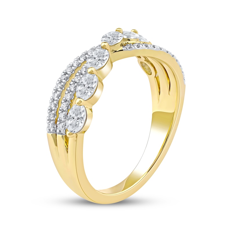 Main Image 2 of Oval & Round-Cut Diamond Crossover Ring 1 ct tw 14K Yellow Gold