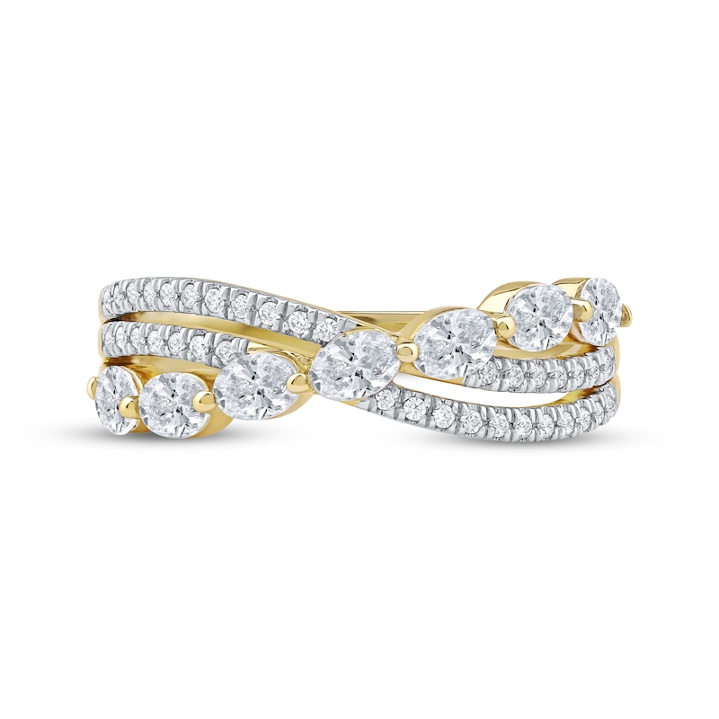 Main Image 3 of Oval & Round-Cut Diamond Crossover Ring 1 ct tw 14K Yellow Gold