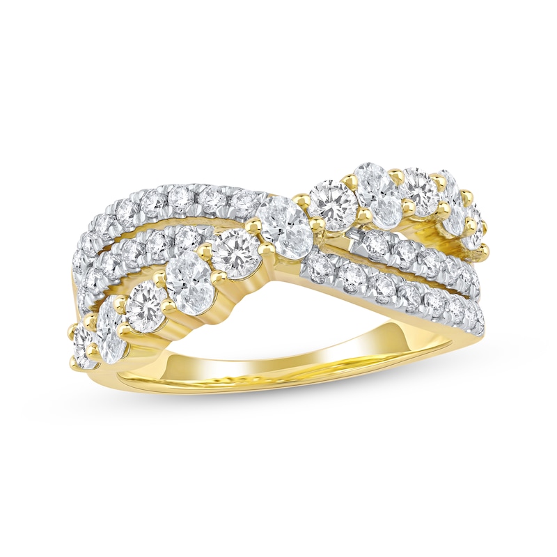 Main Image 1 of Oval & Round-Cut Diamond Alternating Crossover Ring 1-1/2 ct tw 14K Yellow Gold