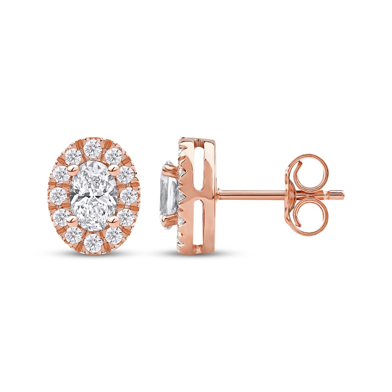 Lab-Created Diamonds by KAY Oval-Cut Halo Stud Earrings 3/4 ct tw 10K ...